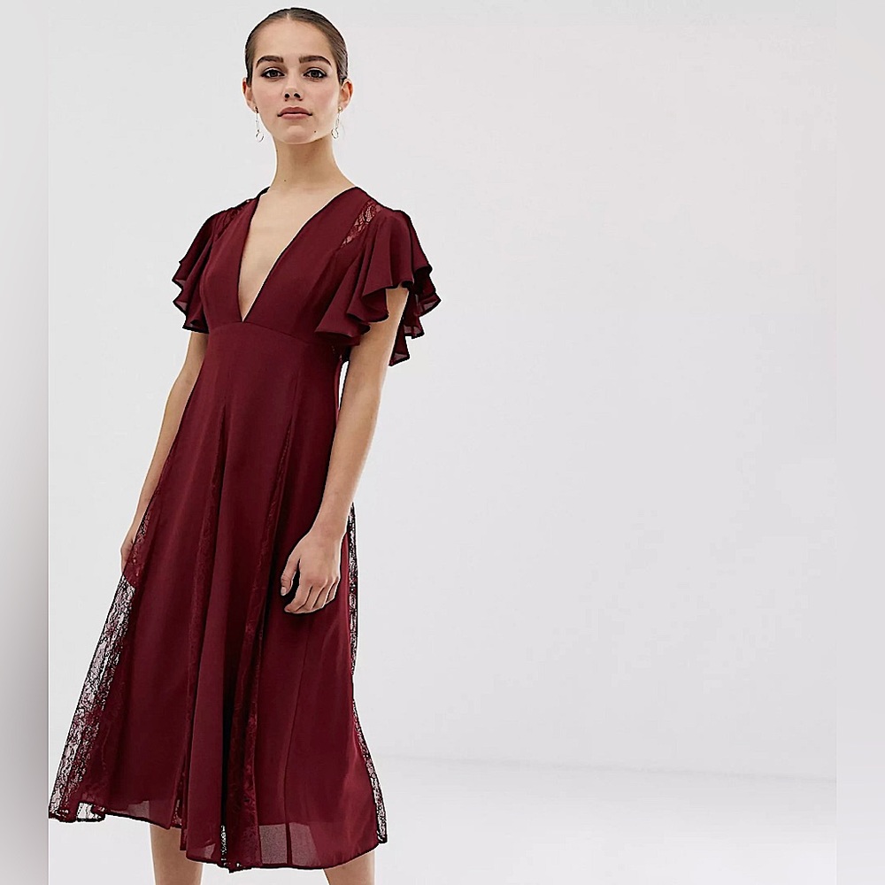 ASOS NWT Burgundy flutter sleeve cocktail dress